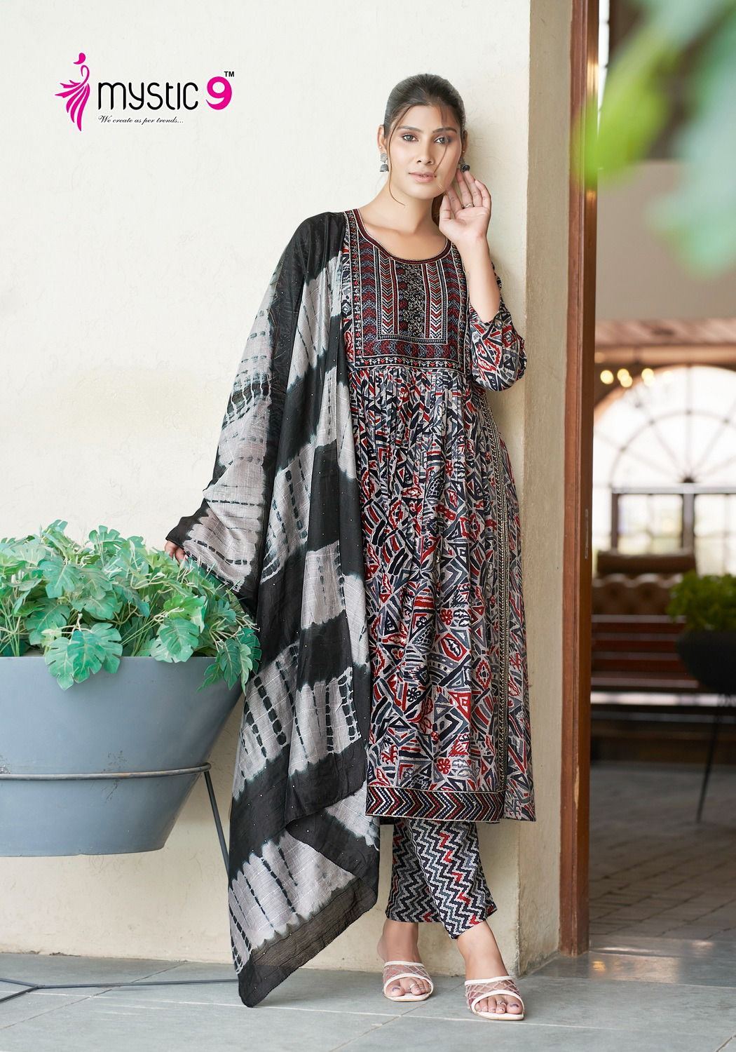 Sara Vol 6 By Mystic 9 Naira Cut Rayon Foil Printed Kurti With Bottom Dupatta Wholesale Market In Surat
